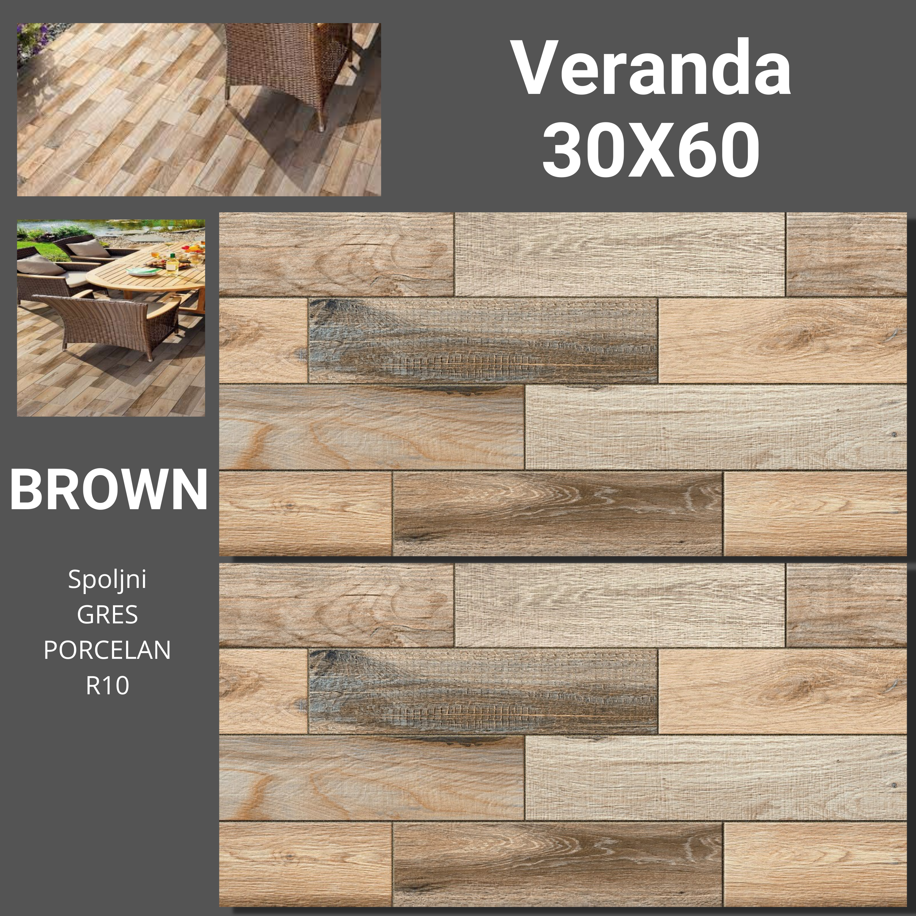 Veranda Brown 30x60 Podna spoljna pločica Gres porcelan Mrazootporna